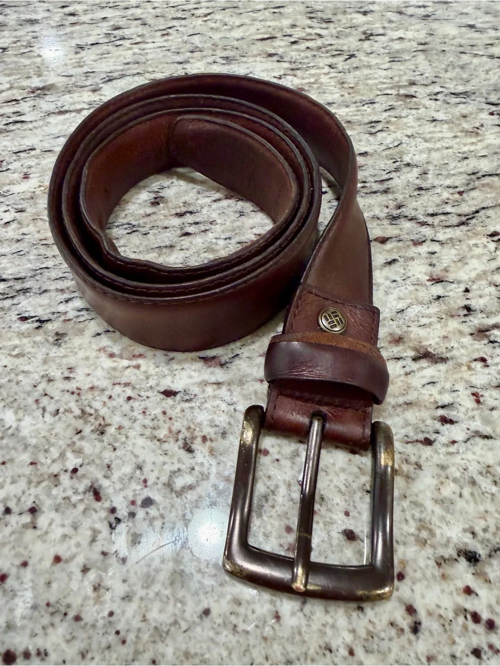 Vintage Columbia Belt Mens 42 Brown Genuine Leather Solid Brass Buckle 1.5”